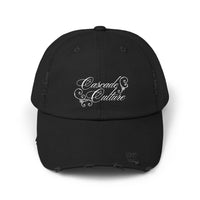 Distressed Embroidered Cap — "Cascade Culture" Script Logo