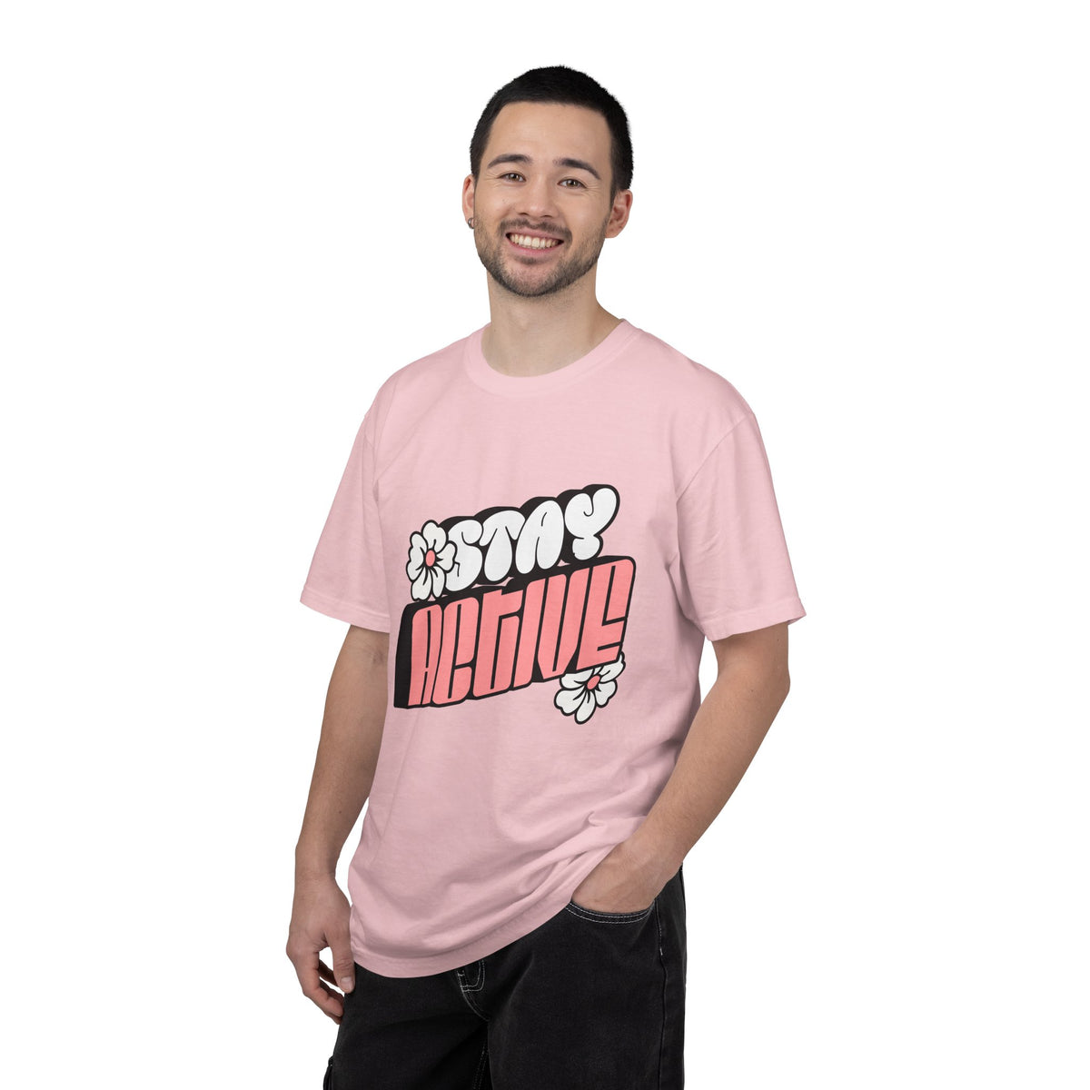 Stay Active Floral Tee — Retro Pink Graphic T-Shirt
