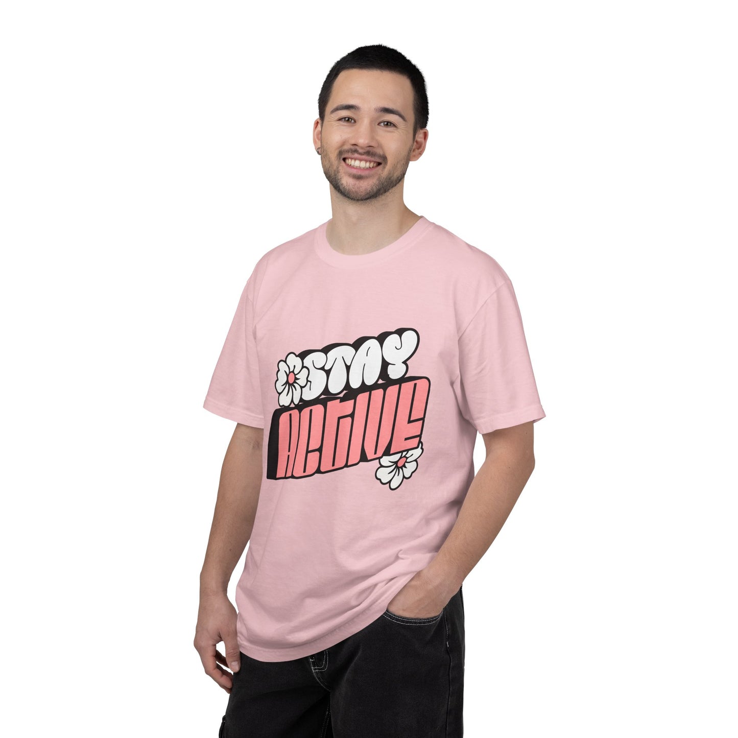 Stay Active Floral Tee — Retro Pink Graphic T-Shirt