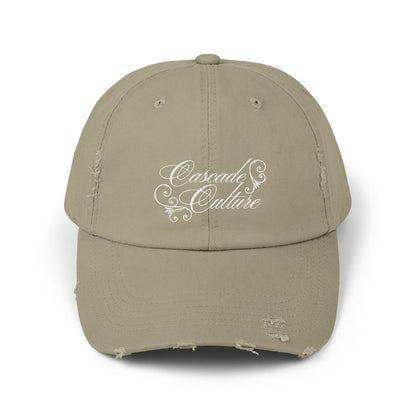 Distressed Embroidered Cap — "Cascade Culture" Script Logo