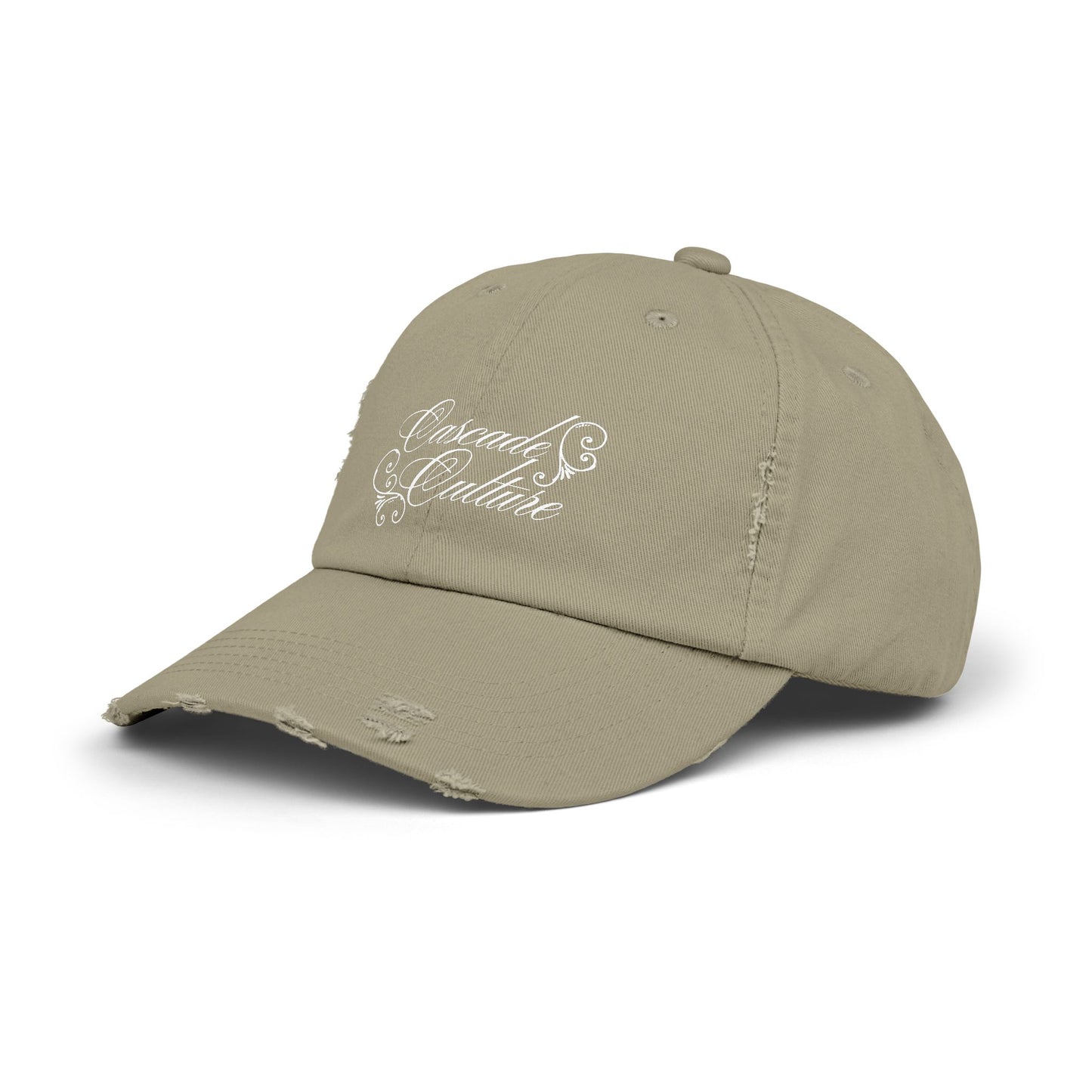 Distressed Embroidered Cap — "Cascade Culture" Script Logo